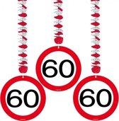 hangdecoratie Verkeersbord 60 Jaar 17,5 cm papier 3 stuks