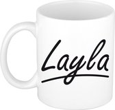 Layla naam cadeau mok / beker sierlijke letters - Cadeau collega/ moederdag/ verjaardag of persoonlijke voornaam mok werknemers