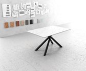 Eettafel Edge LaminamÂ® keramiek wit 140x90cm middenvoet kruis rund zwart