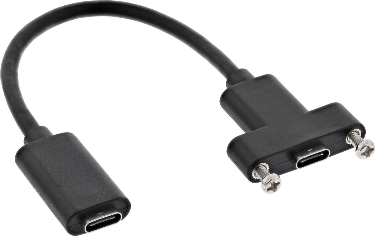 USB-C (v) naar USB-C (v) inbouw adapter - USB3.2 (tot 10 Gbit/s) - PD tot 20V/5A / zwart - 0,20 meter