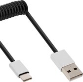 InLine USB-C naar USB-A spiraalkabel - USB2.0 - tot 3A / zwart - 0,50 meter