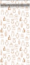 ESTAhome behang parfum flesjes glanzend koper bruin - 138853 - 0.53 x 10.05 m