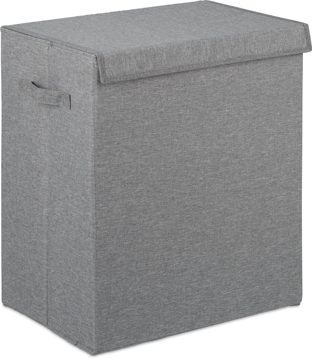 Relaxdays 2x opvouwbare wasmand - draagbaar - voor wasgoed - 61 liter - wasbox - deksel - grijs