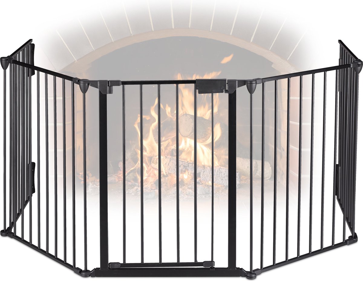 haardscherm open haard - 5 panelen - 75 cm - staal - met deur - haardhek