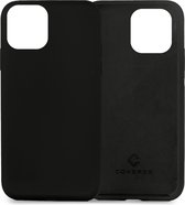 Coverzs Luxe Liquid Silicone case geschikt voor Apple iPhone 12 / 12 Pro - zwart + glazen Screen Protector