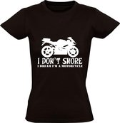 I dream i am a motorcycle Dames t-shirt | snurken | motor | slaap | snore | Zwart
