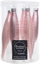 18x stuks glazen kersthangers ijspegels kerstballen lichtroze 15 cm - Kerstboomversiering ijspegels roze