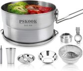 camping servies -stainless steel outdoor cooking pot camping pot picknick camp cooking set backpacking camping cookware cooking set voor wandelen - (WK 02123)