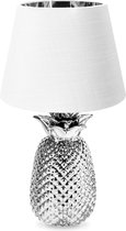 Navaris tafellamp in ananas design - Ananaslamp - 40 cm hoog - Decoratieve lamp van keramiek - Pineapple lamp - E27 fitting - Zilver/Wit