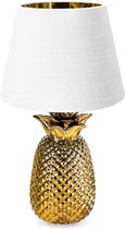 Navaris tafellamp in ananas design - Ananaslamp - 40 cm hoog - Decoratieve lamp van keramiek - Pineapple lamp - E27 fitting - Goud/Wit