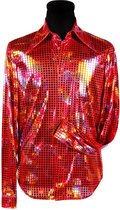 Overhemd Disco - Heren Blouse - Disco 80/90 - Hippie - Carnaval - Verkleedkleding - Rood - Maat M