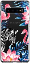 Samsung Galaxy S10 Telefoonhoesje - Transparant Siliconenhoesje - Flexibel - Met Dierenprint - Zebra & Flamingo