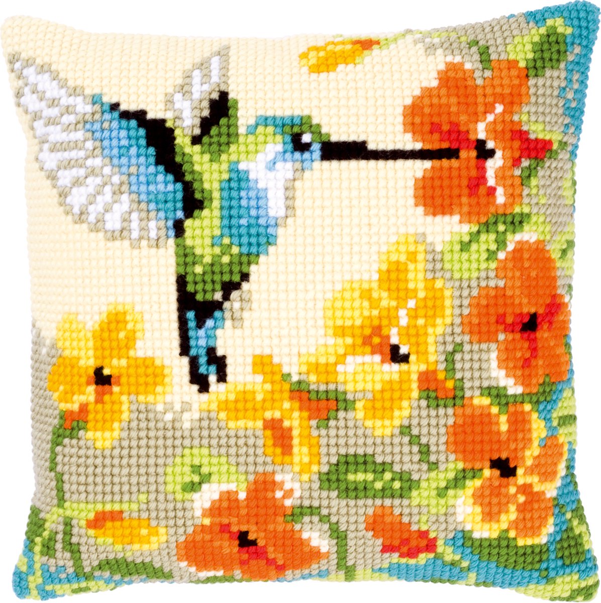 Vervaco - Kruissteekkussen kit - Kolibri met bloemen - PN-0144080 - Borduren - Borduurpakket - Borduurpakket volwassenen - Borduurpakket kind