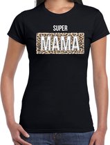 Super mama cadeau t-shirt met panterprint - zwart - dames -  mama bedankt cadeau shirt S