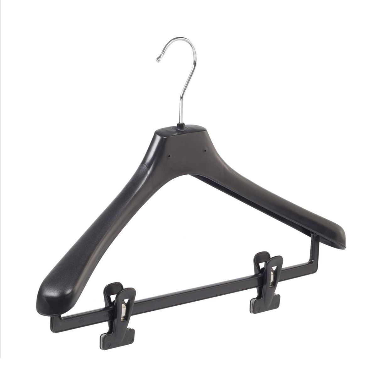 De Kledinghanger Gigant - 10 x Mantelhanger / kostuumhanger kunststof zwart met schouderverbreding en anti-slip knijpers, 42 cm