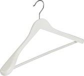 De Kledinghanger Gigant - 8 x Mantel / kostuumhanger beukenhout wit gelakt met schouderverbreding en anti-slip broeklat, 44 cm