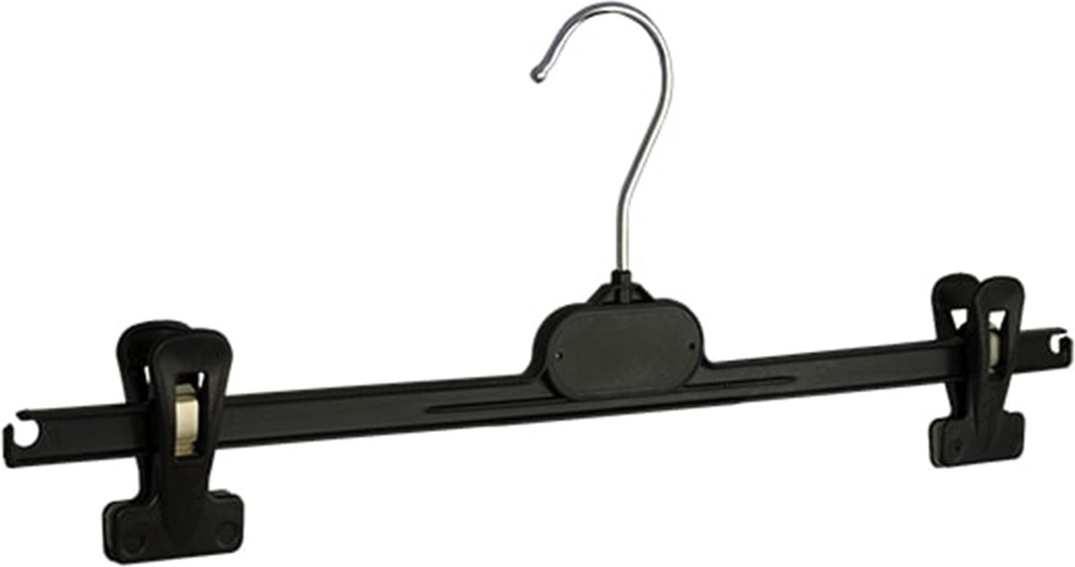 De Kledinghanger Gigant - 10 x Rokhanger / broekhanger / pantalonhanger / knijperhanger (PGP40) kunststof zwart met anti-slip knijpers, 40 cm