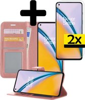 Hoesje Geschikt voor OnePlus Nord 2 Hoesje Book Case Hoes Wallet Cover Met 2x Screenprotector - Hoes Geschikt voor OnePlus Nord 2 Hoesje Bookcase Hoes - Rosé goud