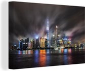 Canvas Schilderij Stad - Shanghai - Nacht - 90x60 cm - Wanddecoratie