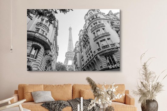Toile Peinture France - Zwart - Wit - Tour Eiffel - 180x120 cm - Décoration murale XXL