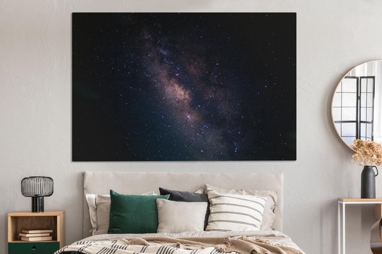 Canvas schilderij 150x100 cm - Wanddecoratie Sterren - Sterrenhemel - Paars - Muurdecoratie woonkamer - Slaapkamer decoratie - Kamer accessoires - Schilderijen