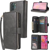 Voor Huawei P30 Pro Rits Portemonnee Tas Horizontale Flip PU Lederen Case met Houder & 9 Kaartsleuven & Portemonnee & Lanyard & Fotolijst (Zwart)