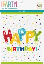 feestzakje Happy Balloon Birthday wit 8 stuks