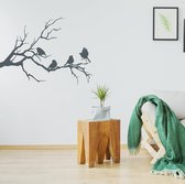 Muursticker Vogels Op Tak -  Donkergrijs -  140 x 105 cm  -  slaapkamer  woonkamer  dieren - Muursticker4Sale