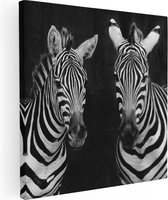 Artaza Canvas Schilderij Twee Zebra's - Zwart Wit - 90x90 - Groot - Foto Op Canvas - Canvas Print