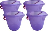 4x stuks paarse lila schoonmaak emmers/huishoud emmers 10 liter van diameter 28 cm en hoogte 26 cm