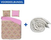 Luxe Dekbedovertrek Tweepersoons - 200x200/220cm - Inclusief 2 Kussenslopen - 100% Zacht Percale Katoen - Curly Zand + Wasbaar Microfiber Dekbed - 200x220cm - Wit