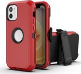 Robot schokbestendig siliconen + pc-beschermhoes met clip aan de achterkant voor iPhone 12 mini (rood zwart)