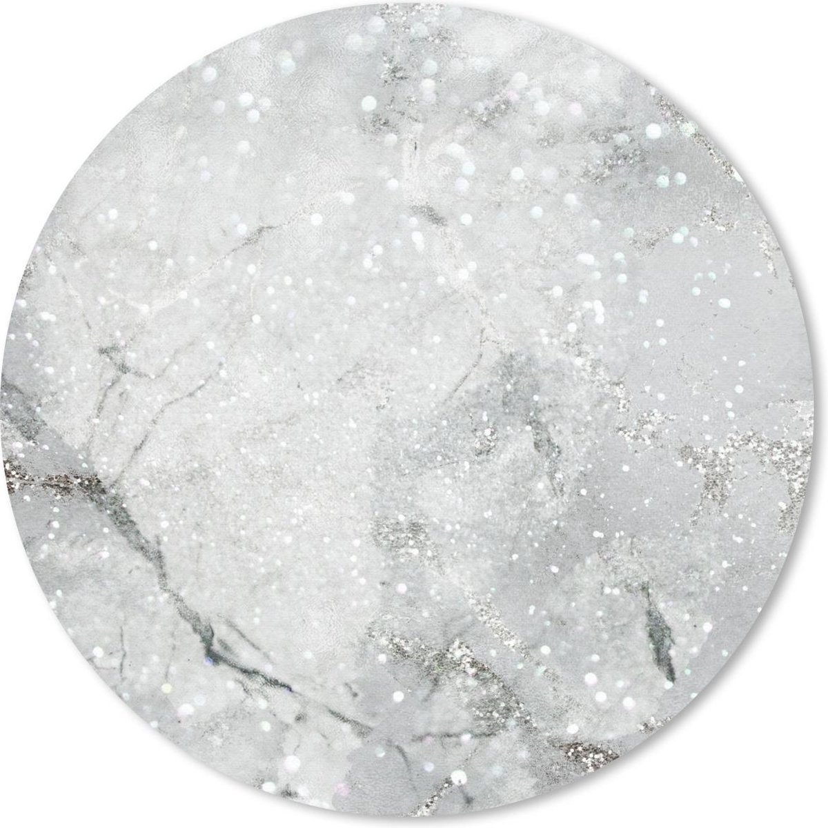 Muismat rond 50x50 cm - Mousepad Marmer - Glitter -Zilver - Ronde muismatten