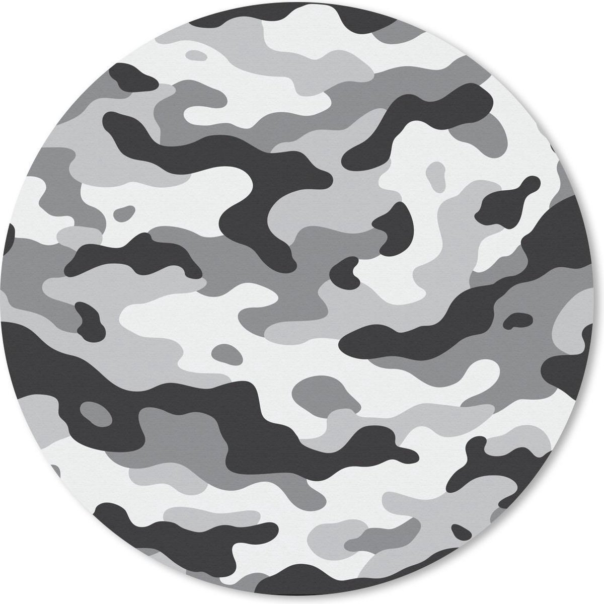 Muismat rond 40x40 cm - Mousepad Zwart-wit camouflage patroon - Ronde muismatten