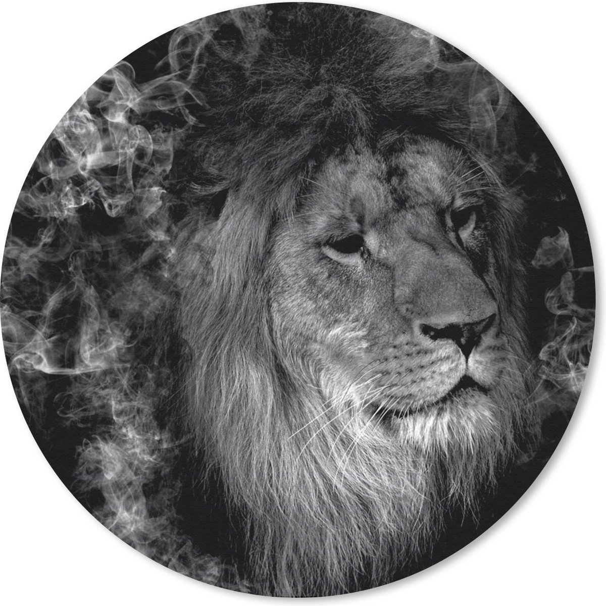 Muismat rond 40x40 cm - Mousepad Leeuw - Rook - Dieren - Zwart - Wit - Ronde muismatten
