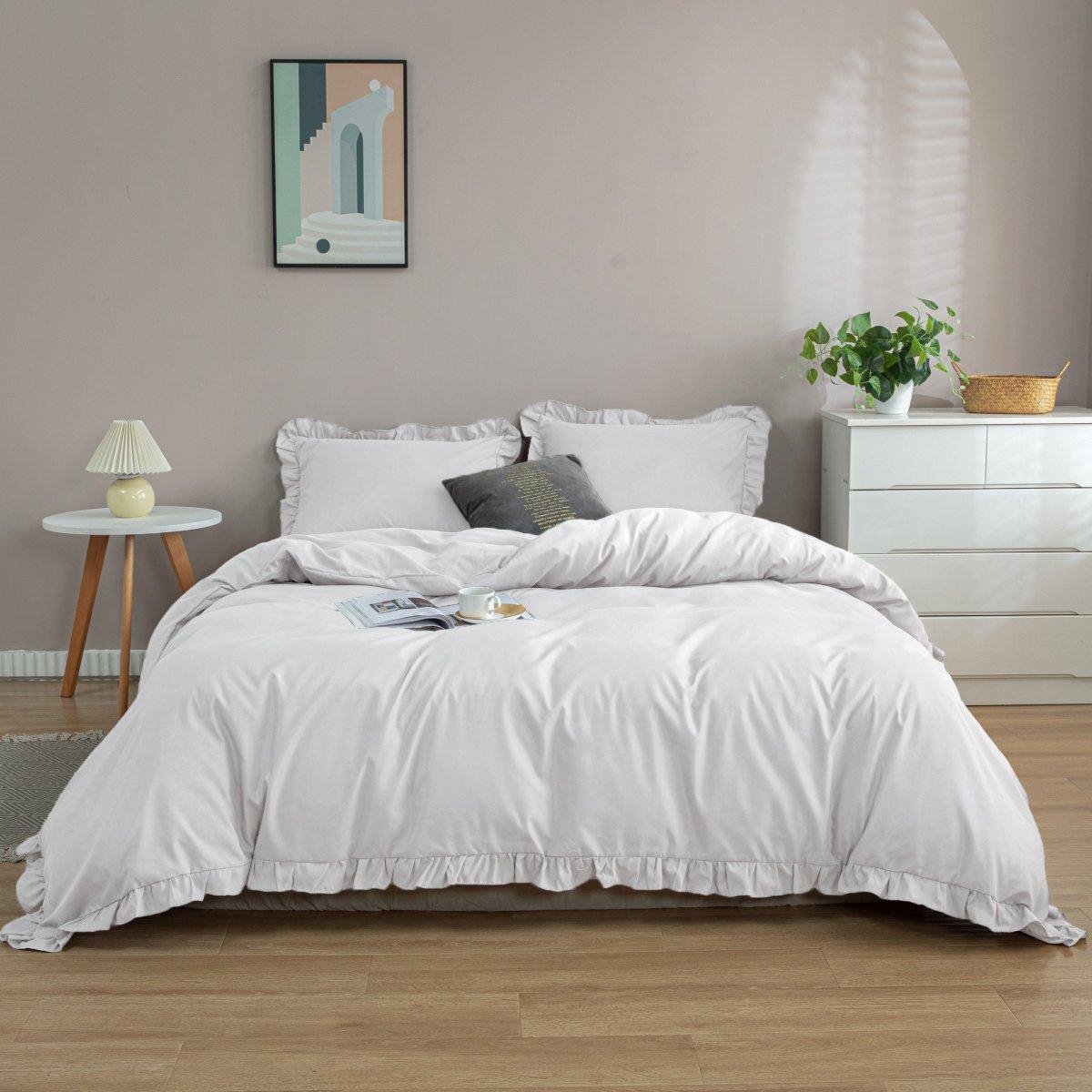 Y-NOT - Ruffles - Dekbedovertrek - Microvezel - 2 Persoons - 200x200/220 cm - Wit