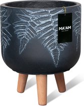 MA'AM Vio - Bloempot op poten - D37xH40 - Zwart - houten pootjes (FSC) - varen plant - duurzame kwaliteit