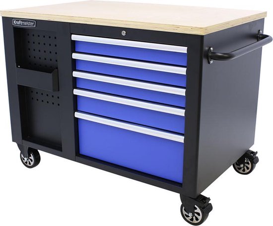 Kraftmeister gereedschapswagen met 10 laden - Gereedschapstrolley op wielen - Gereedschapskar met multiplex werkblad - Gereedschapskoffer, Gereedschapskist - Blauw