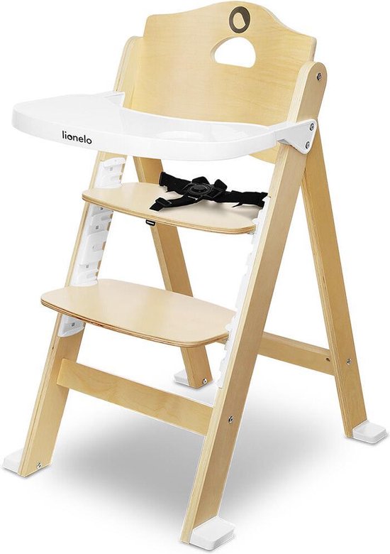 LIONELO Floris 3-in-1 Houten Meegroeistoel – Kinderstoel van 6 mnd tot 40 kg – Verstelbare Hoogte & Voetsteun – Afneembaar Dienblad – Ergonomisch Rugleuning – 5-puntsgordel – Antislip – Wit