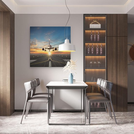 Artaza Peinture Sur Toile Avion Avec Un Atterrissage À L'Aéroport - 80x80 - Groot - Photo Sur Toile - Impression Sur Toile