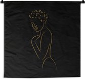 Wandkleed - Wanddoek - Vrouw - Zwart - Goud - Line art - 90x90 cm - Wandtapijt