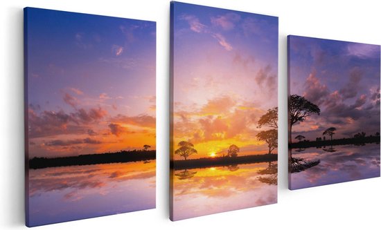 Artaza Canvas Schilderij Drieluik Silhouet Van Bomen Tijdens Zonsondergang - 120x60 - Foto Op Canvas - Canvas Print