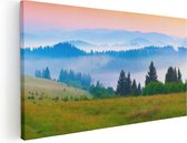 Artaza Canvas Schilderij Mistige Heuvel Landschap Met Bossen - 100x50 - Groot - Foto Op Canvas - Canvas Print