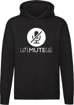 UNMUTE US | Unisex | Trui | Sweater | Hoodie | Capuchon | Zwart | Protest | Vrijheid | Zwijgen | Stilte | Doorbreken | Maatregelen | Rechtspraak | Clubs | Evenement | Feest | Festi