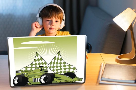 Autocollant pour ordinateur portable - 15,6 pouces - Une voiture de course de Formule 1 verte dans une illustration - 36x27,5cm - Autocollants pour ordinateur portable - Skin pour ordinateur portable - Housse