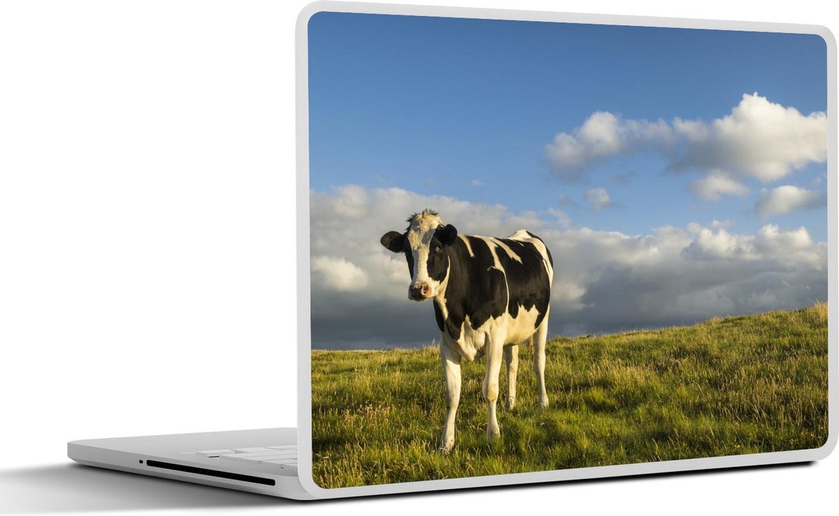 Laptop sticker - 15.6 inch - Koe - Zwart - Wit - Gras - 36x27,5cm - Laptopstickers - Laptop skin - Cover