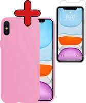 Hoes voor iPhone Xs Hoesje Siliconen Case Cover Met Screenprotector - Hoes voor iPhone Xs Hoesje Cover Hoes Siliconen Met Screenprotector - Roze