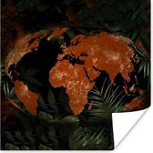 Muurdecoratie - Wereldkaart - Planten - Rood - 50x50 cm - Poster