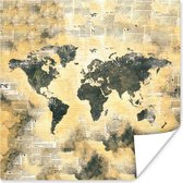Poster Wereldkaart - Waterverf - Kranten - 30x30 cm