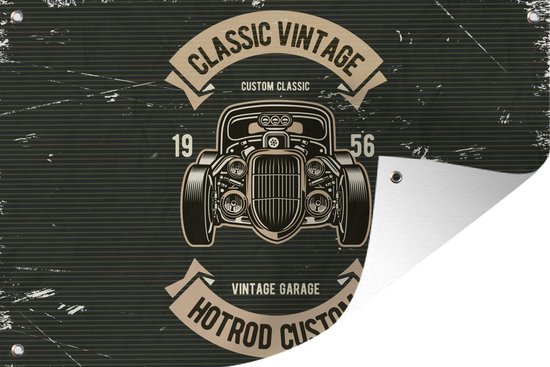 Décoration de jardin Voiture Oldtimer - Vintage - Dessin - 60x40 cm - Affiche jardin - Toile jardin - Affiche extérieur